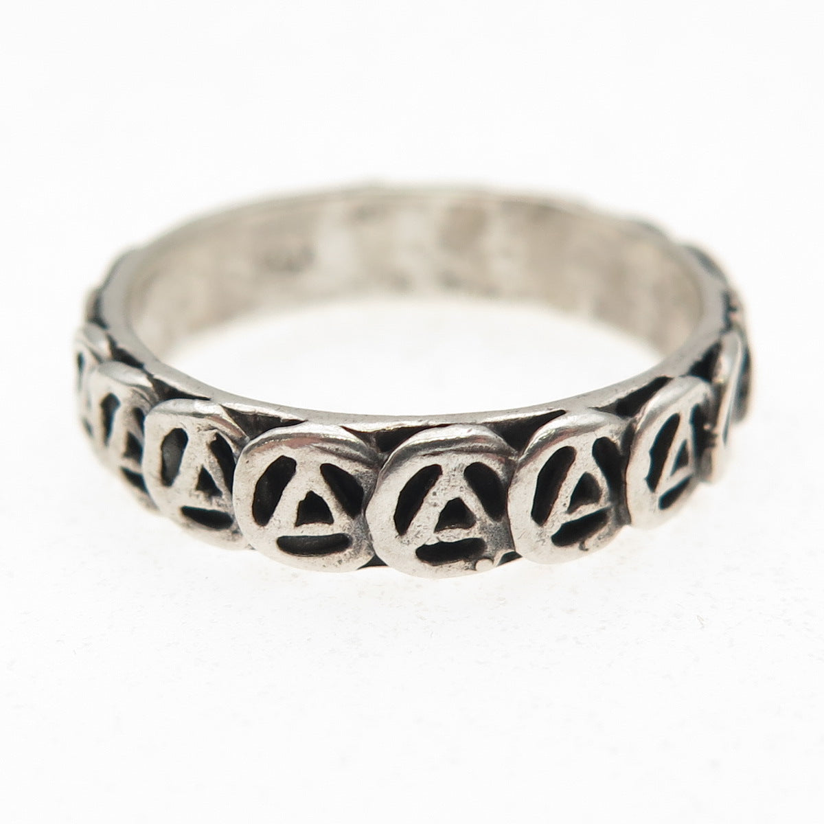 925 Sterling Silver Vintage Alcoholics Anonymous Oxidized Band Ring Size 9