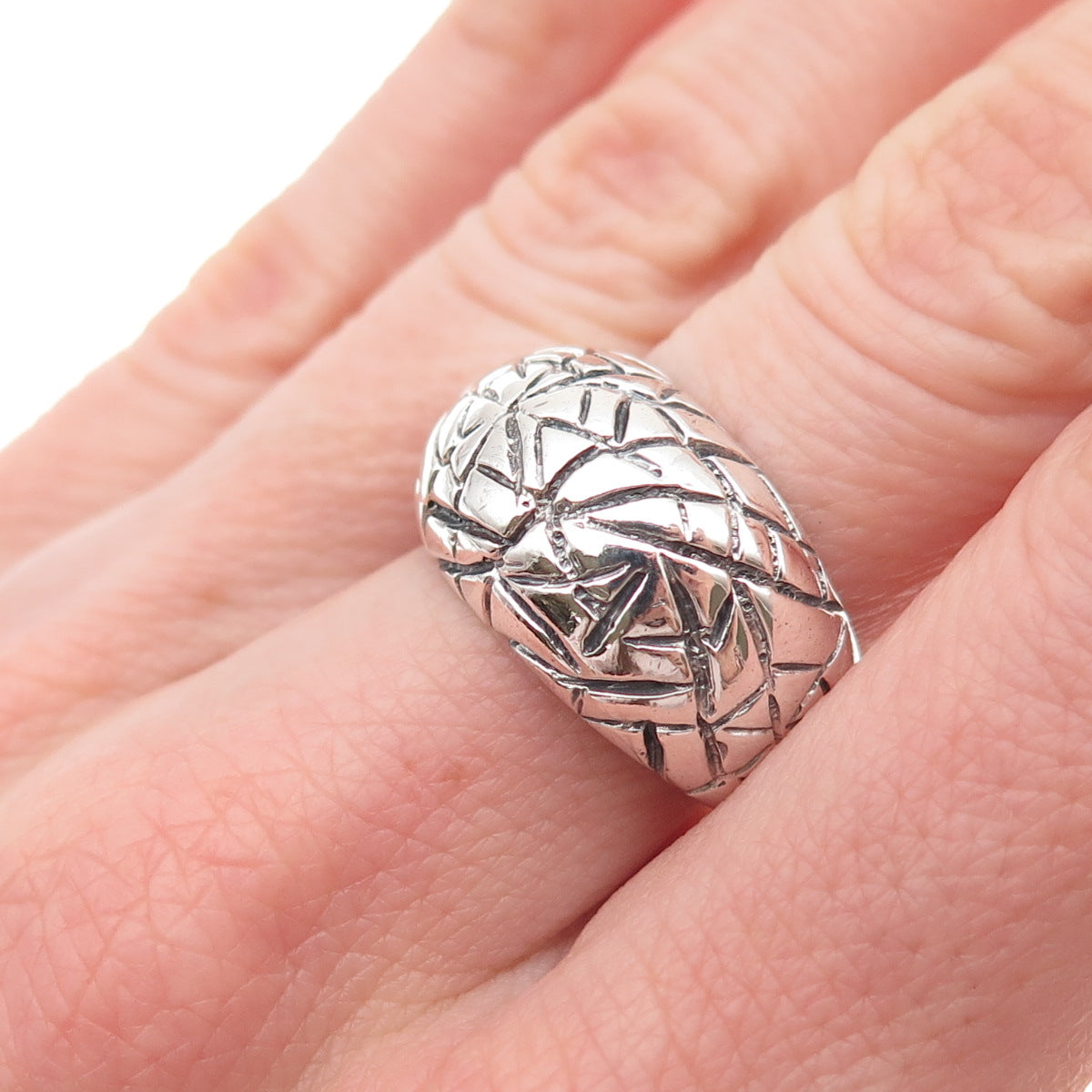 Charles Winston Sterling Silver Vintage Spider Web Oxidized Dome Ring Size 7.75