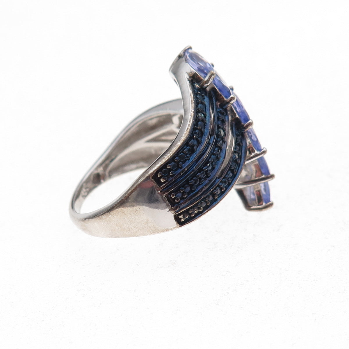Chuck Clemency 925 Sterling Silver Real Blue Diamond & Tanzanite Ring Size 8.25
