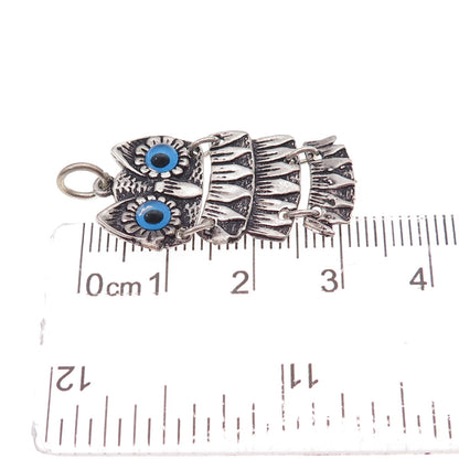 925 Sterling Silver Vintage Glass Wise Owl Articulated Charm Pendant