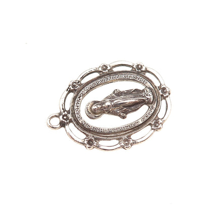 925 Sterling Silver Antique Art Deco St. Mary Miraculous Oxidized Charm Pendant