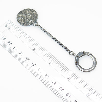 925 Sterling Silver Antique Art Deco St. Peter Emergency OxidizedKey Fob Chain
