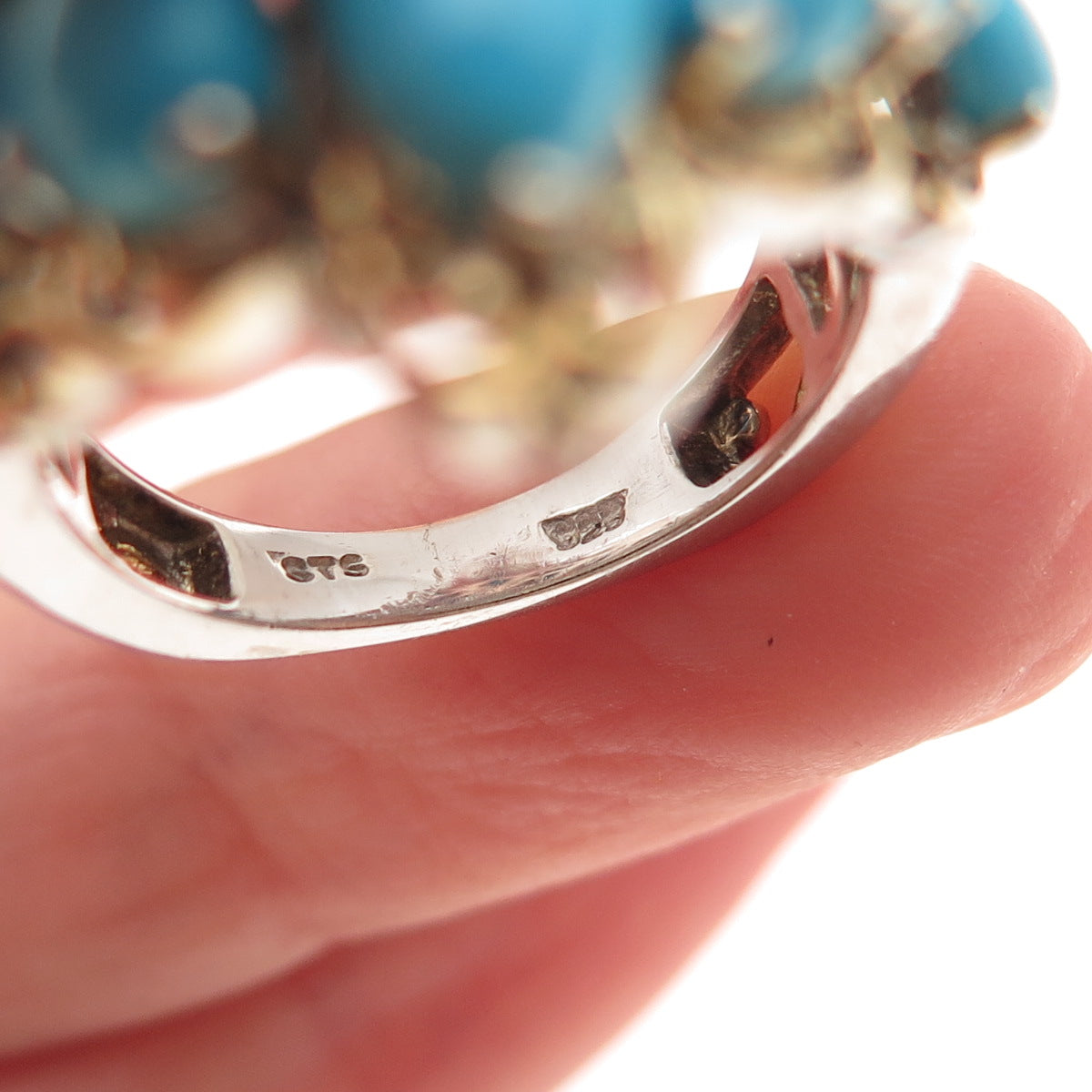 Chuck Clemency 925 Sterling 2-Tone Real Turquoise & Tanzanite Ring Size 7.25
