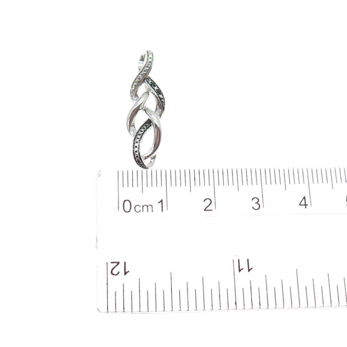 SAI Sterling Silver Real Round-Cut Black & White Diamond Twisted Charm Pendant
