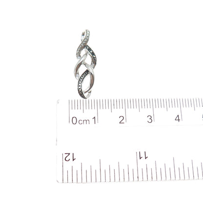 SAI Sterling Silver Real Round-Cut Black & White Diamond Twisted Charm Pendant