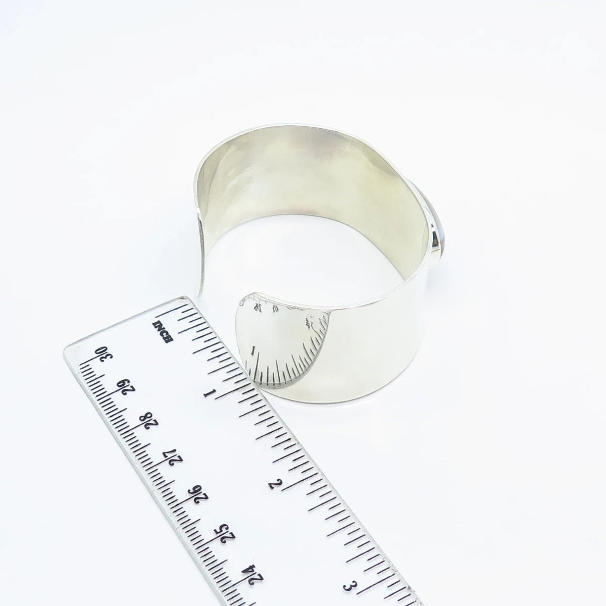 925 Sterling Silver Vintage Real Agate Gemstone Cuff Bracelet 6"