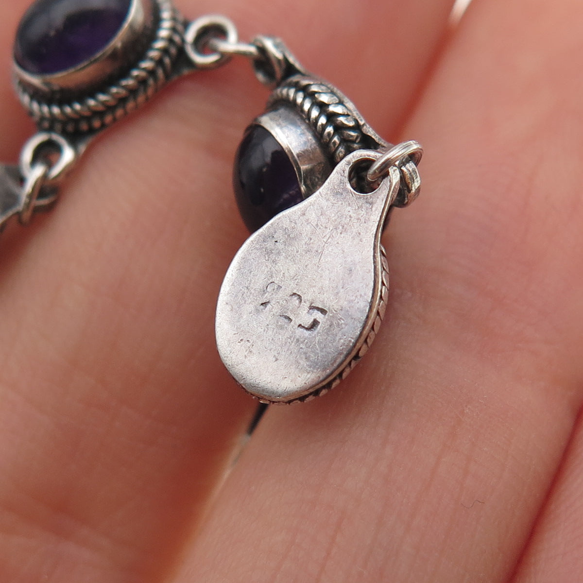 925 Sterling Silver Vintage Real Cabochon Amethyst Centerpiece Necklace Part