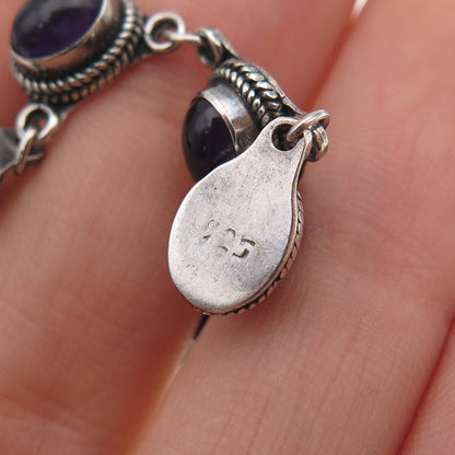 925 Sterling Silver Vintage Real Cabochon Amethyst Centerpiece Necklace Part