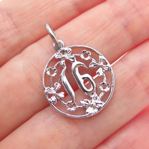 925 Sterling Silver Vintage Sweet 16 Flower Blossom Minimalist Charm Pendant