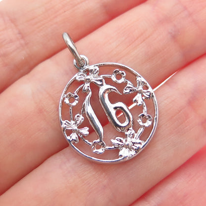 925 Sterling Silver Vintage Sweet 16 Flower Blossom Minimalist Charm Pendant