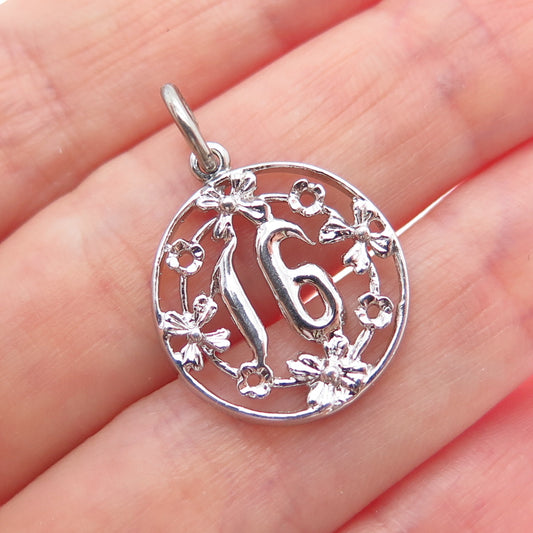 925 Sterling Silver Vintage Sweet 16 Flower Blossom Minimalist Charm Pendant