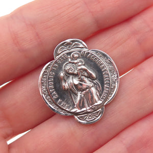 Creed 925 Sterling Silver Antique Art Deco St. Christopher Oxidized Lapel Pin