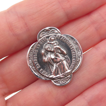 Creed 925 Sterling Silver Antique Art Deco St. Christopher Oxidized Lapel Pin