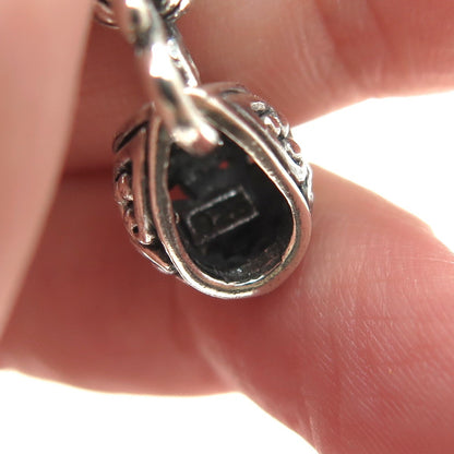 925 Sterling Silver Vintage Real Rose Quartz Modernist Ornate Pendant
