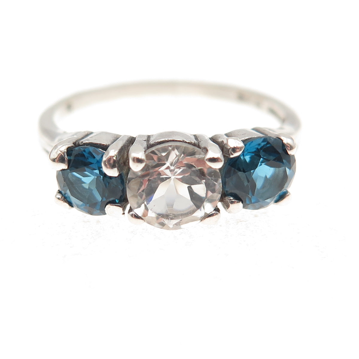 Badavici 925 Sterling Silver Vintage Real London Blue & White Topaz Ring Size 8
