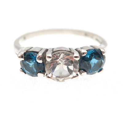 Badavici 925 Sterling Silver Vintage Real London Blue & White Topaz Ring Size 8