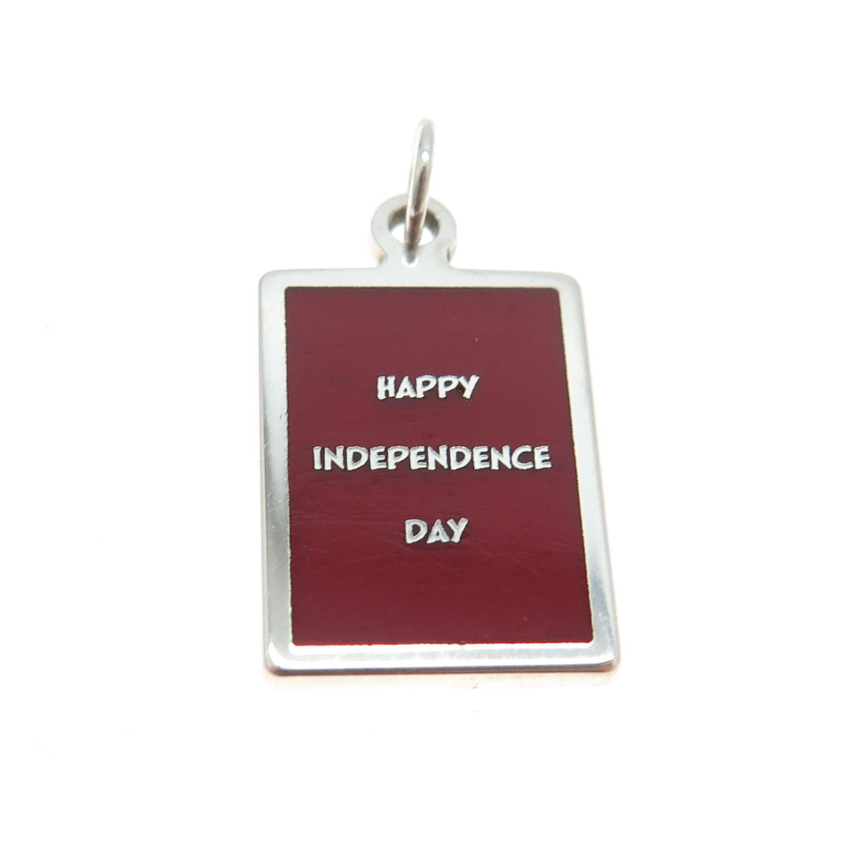 925 Sterling Silver Red Enamel "Happy Independence Day" Minimalist Charm Pendant