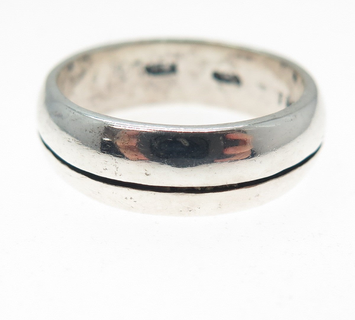 925 Sterling Silver Vintage Mexico Modernist Oxidized Band Ring Size 8