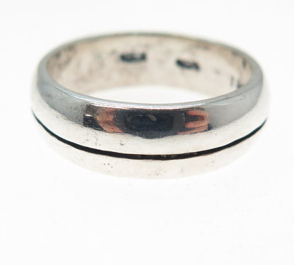 925 Sterling Silver Vintage Mexico Modernist Oxidized Band Ring Size 8