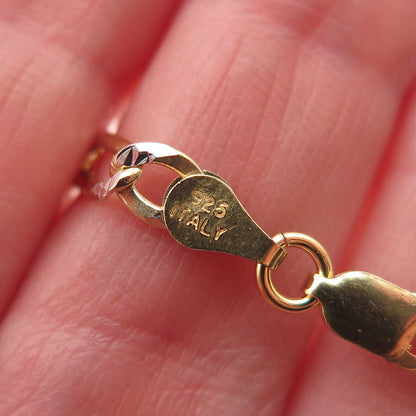 P. Lux 925 Sterling Silver 2-Tone Italy Diamond-Cut Figaro Chain Necklace 22"