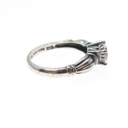 925 Sterling Silver Vintage Round-Cut C Z Engagement Oxidized Ring Size 7.25