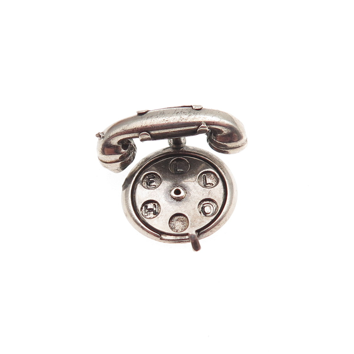 925 Sterling Silver Antique Art Deco Hello Rotary Phone 3D Mini Charm Pendant