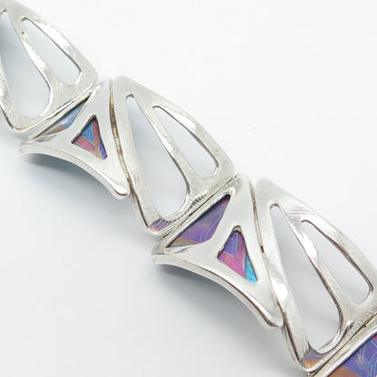 925 Sterling Silver Vintage Kit Horton Glass Modernist Panel Link Bracelet 6.5"