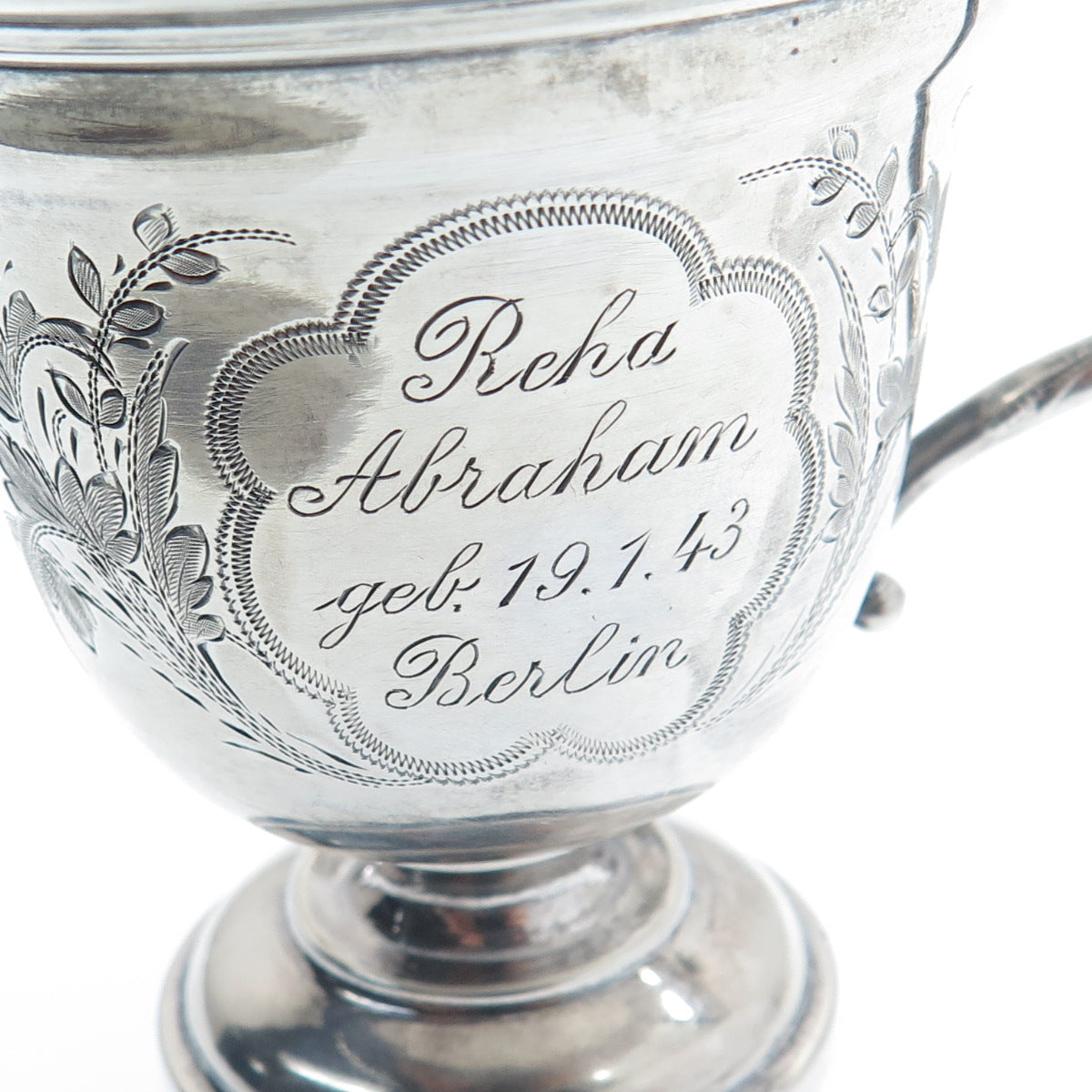800 Silver Antique WWII Engraved Berlin Judaica Floral Teacup