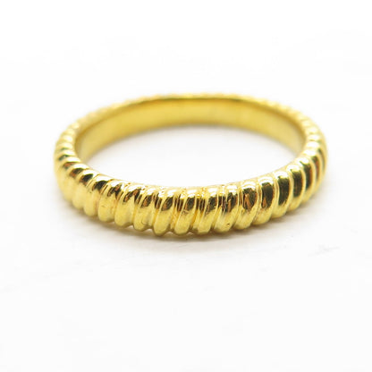 925 Sterling Silver Gold Plated Ribbed Link Stackable Band Ring Size 6.25