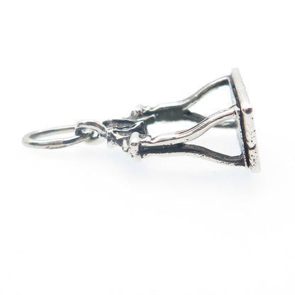 925 Sterling Silver Vintage Liberty Bell Arch Oxidized Minimalist Charm Pendant