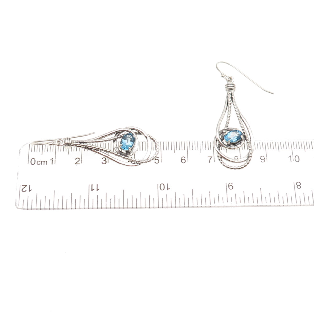 Or Paz PZ Sterling Silver Vintage Israel Real Swiss Blue Topaz Dangle Earrings