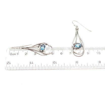 Or Paz PZ Sterling Silver Vintage Israel Real Swiss Blue Topaz Dangle Earrings