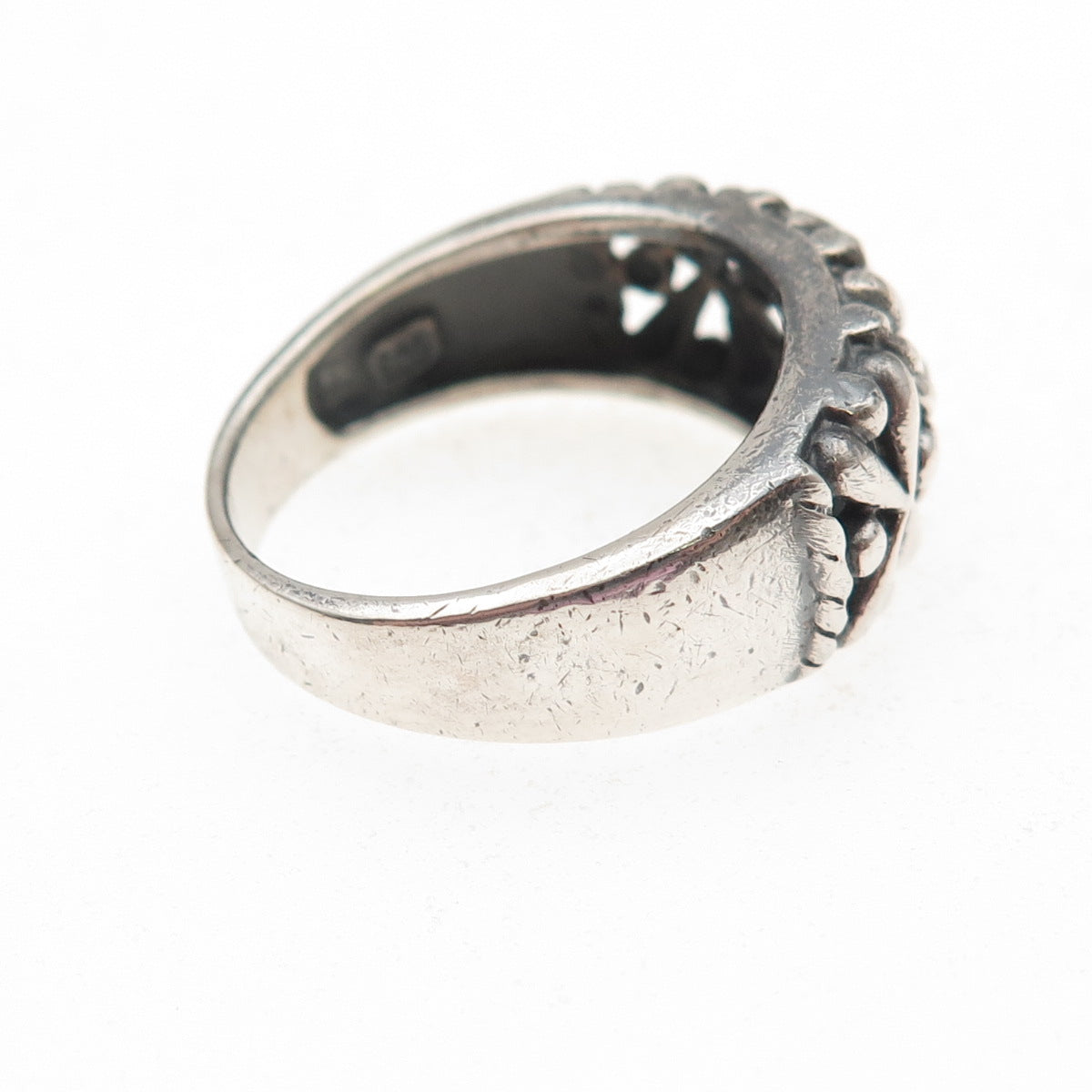 925 Sterling Silver Vintage Modernist X-Shape Oxidized Ring Size 8.75