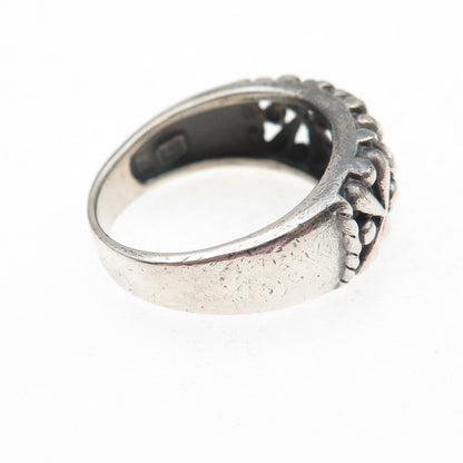 925 Sterling Silver Vintage Modernist X-Shape Oxidized Ring Size 8.75