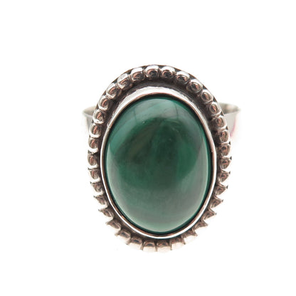 Old Pawn 925 Sterling Silver Vintage Southwestern Malachite Ring Size 11.5