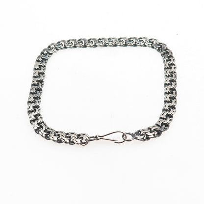 925 Sterling Silver Vintage Oxidized Bismark Link Bracelet 8.75"