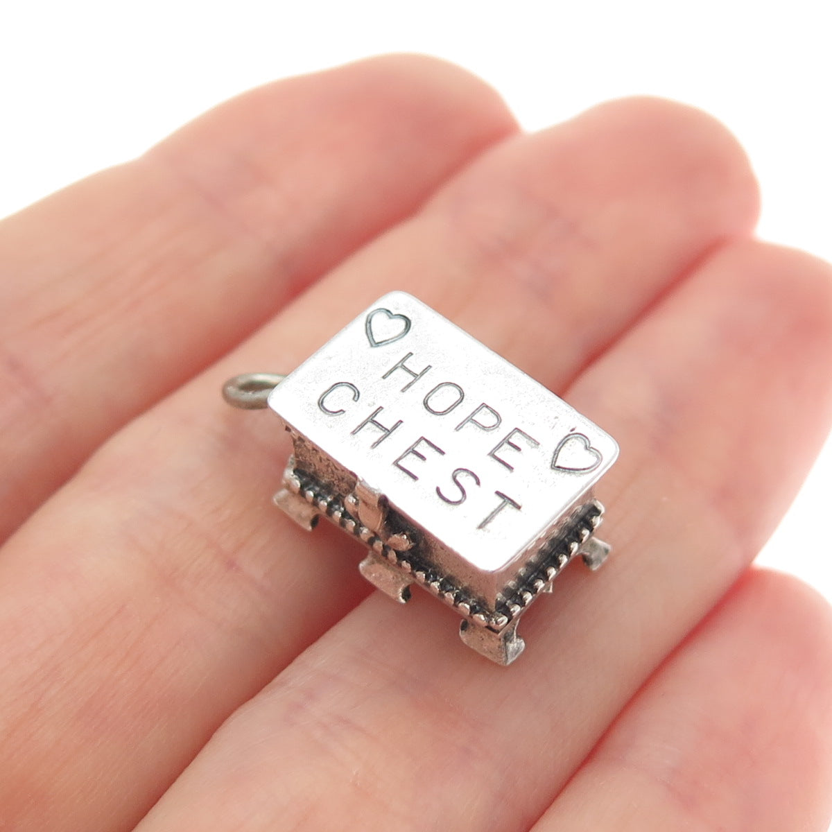 BEAU 925 Sterling Silver Vintage Hope Chest Minimalist Box Charm Pendant