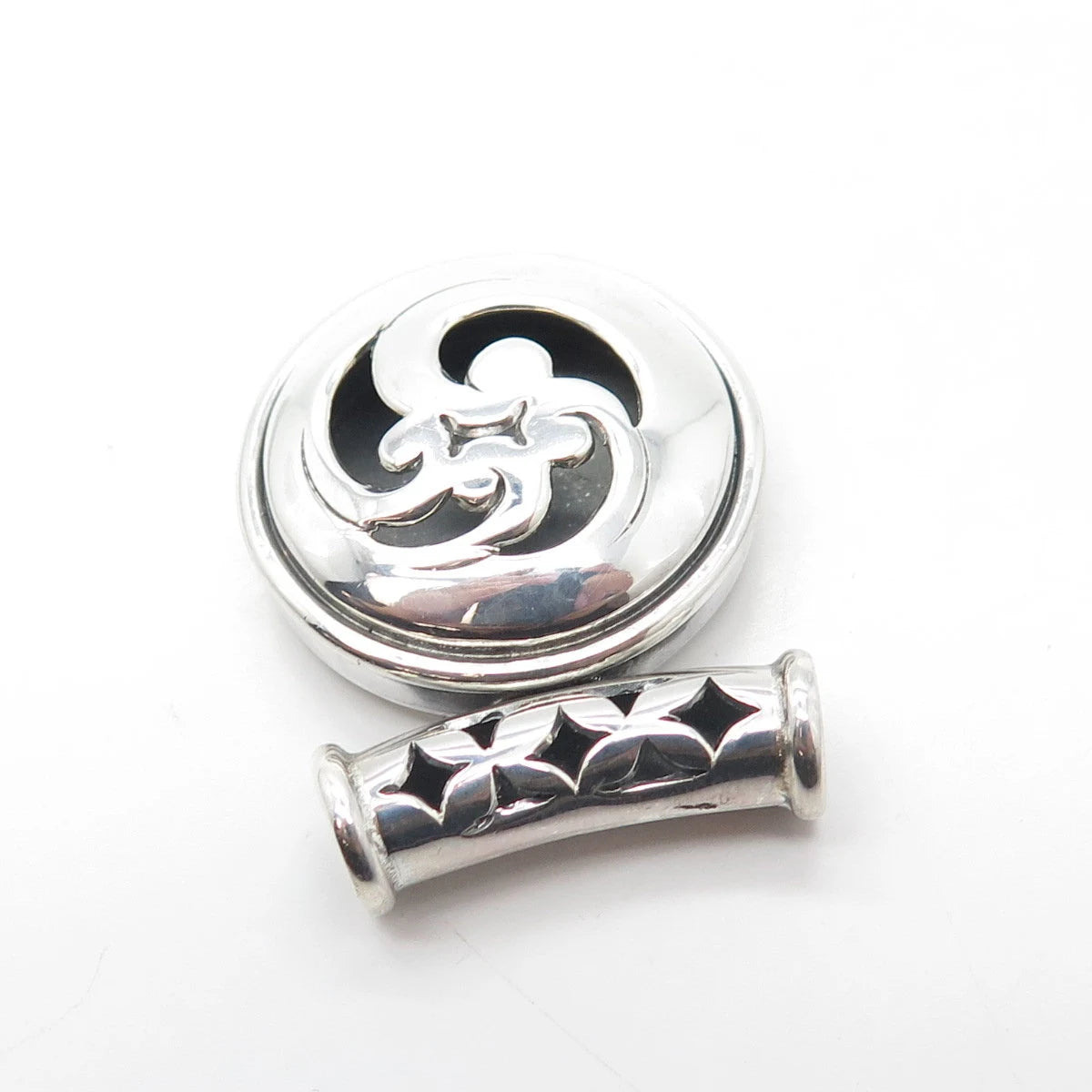 925 Sterling Silver Vintage ATI Floral Modernist Slide Pendant