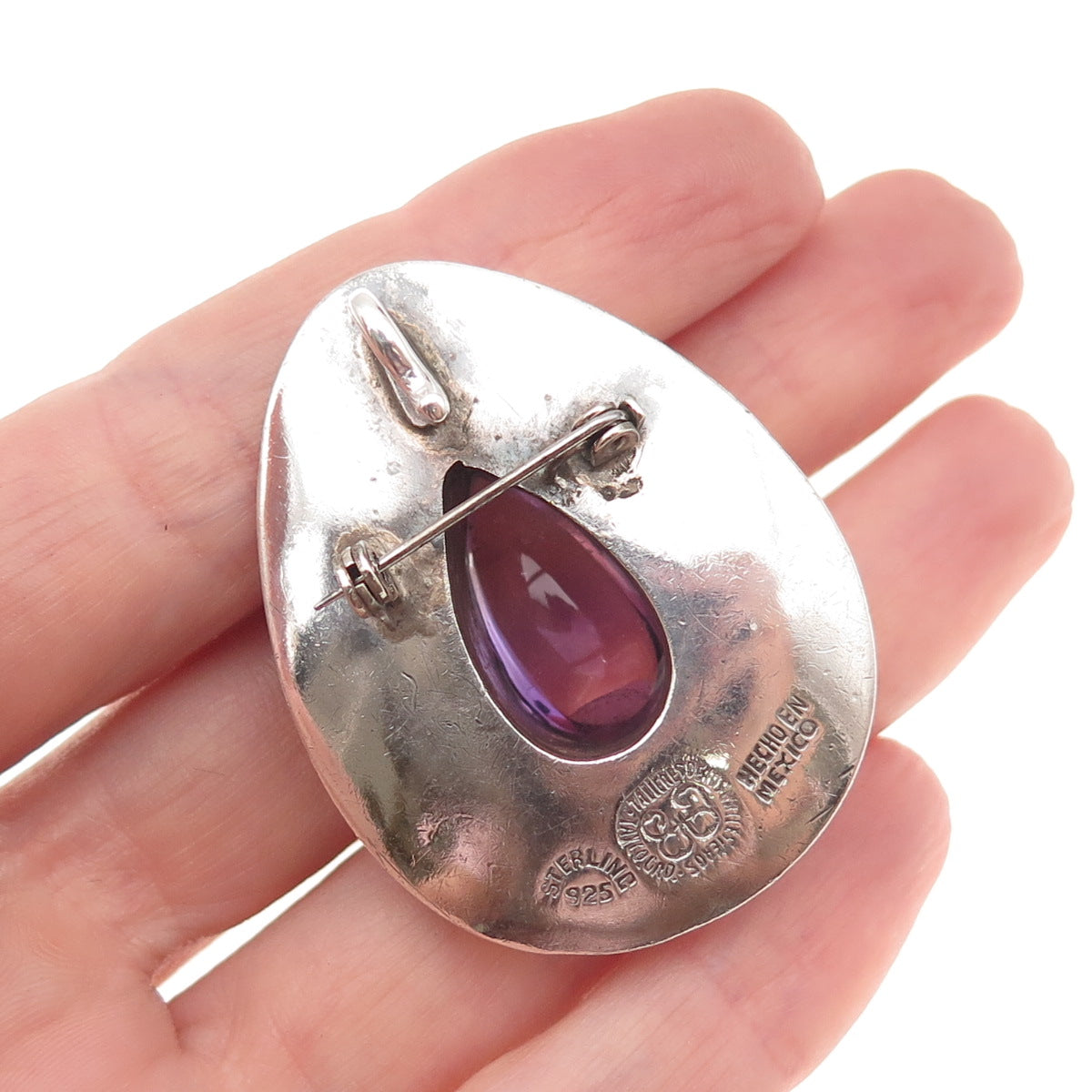 Los Ballesteros 925 Sterling Silver Vintage Mexico Amethyst Pin Brooch / Pendant