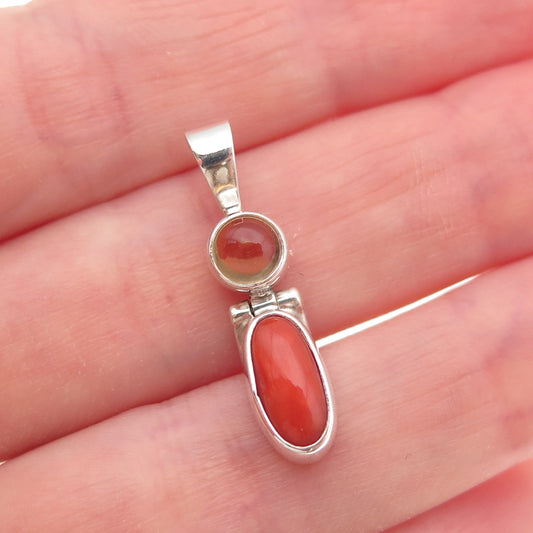 Acleoni 925 Sterling Silver Vintage Real Coral & Citrine Charm Pendant