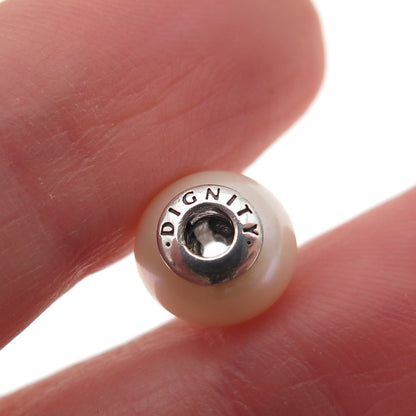 Pandora 925 Sterling Silver Faux Pearl Essence Dignity Slide Bead Charm
