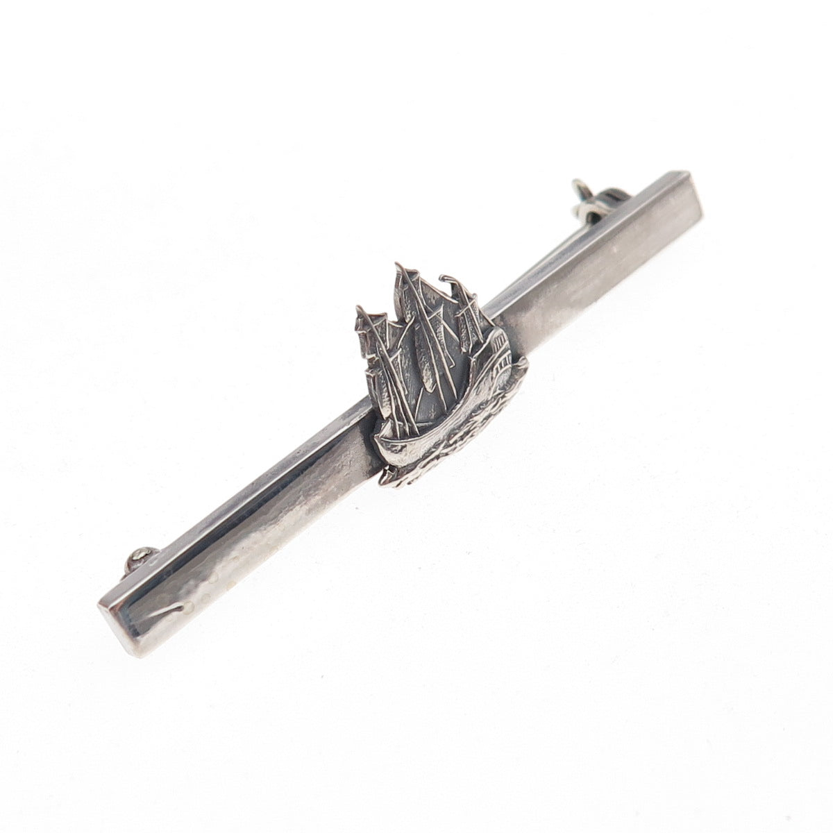 925 Sterling Silver Vintage Sailing Ship Oxidized Pin Brooch
