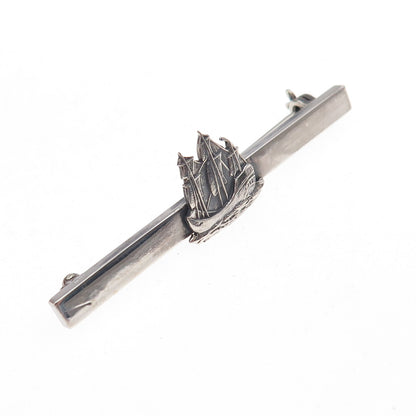 925 Sterling Silver Vintage Sailing Ship Oxidized Pin Brooch