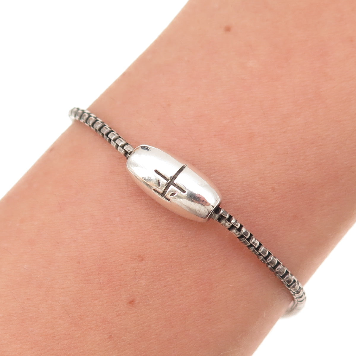 Me & Ro 925 Sterling Silver Vintage Tibetan Bead Round Box Link Bracelet 6.5"