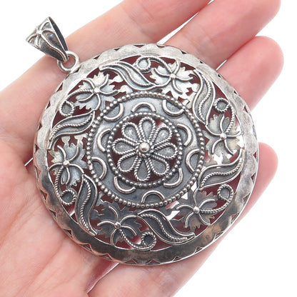 DOUG PAULUS 925 Sterling Silver Vintage Modernist Flower Oxidized Pendant