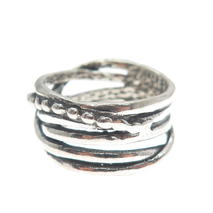 TAMIR ZUMAN 925 Sterling Silver Vintage Israel Crossover Beaded Ring Size 8.25