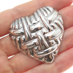 925 Sterling Silver Vintage Mexico Modernist Woven Heart Pin Brooch