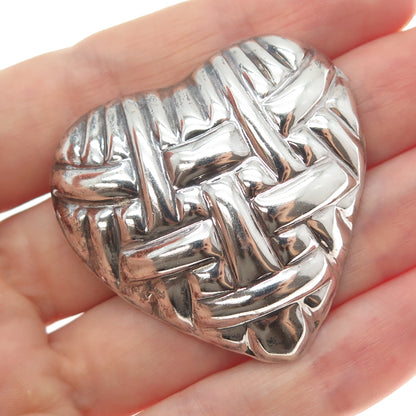 925 Sterling Silver Vintage Mexico Modernist Woven Heart Pin Brooch