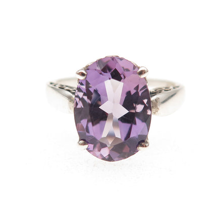 Kabana 925 Sterling Silver Vintage Real Oval-Cut Amethyst Ring Size 10