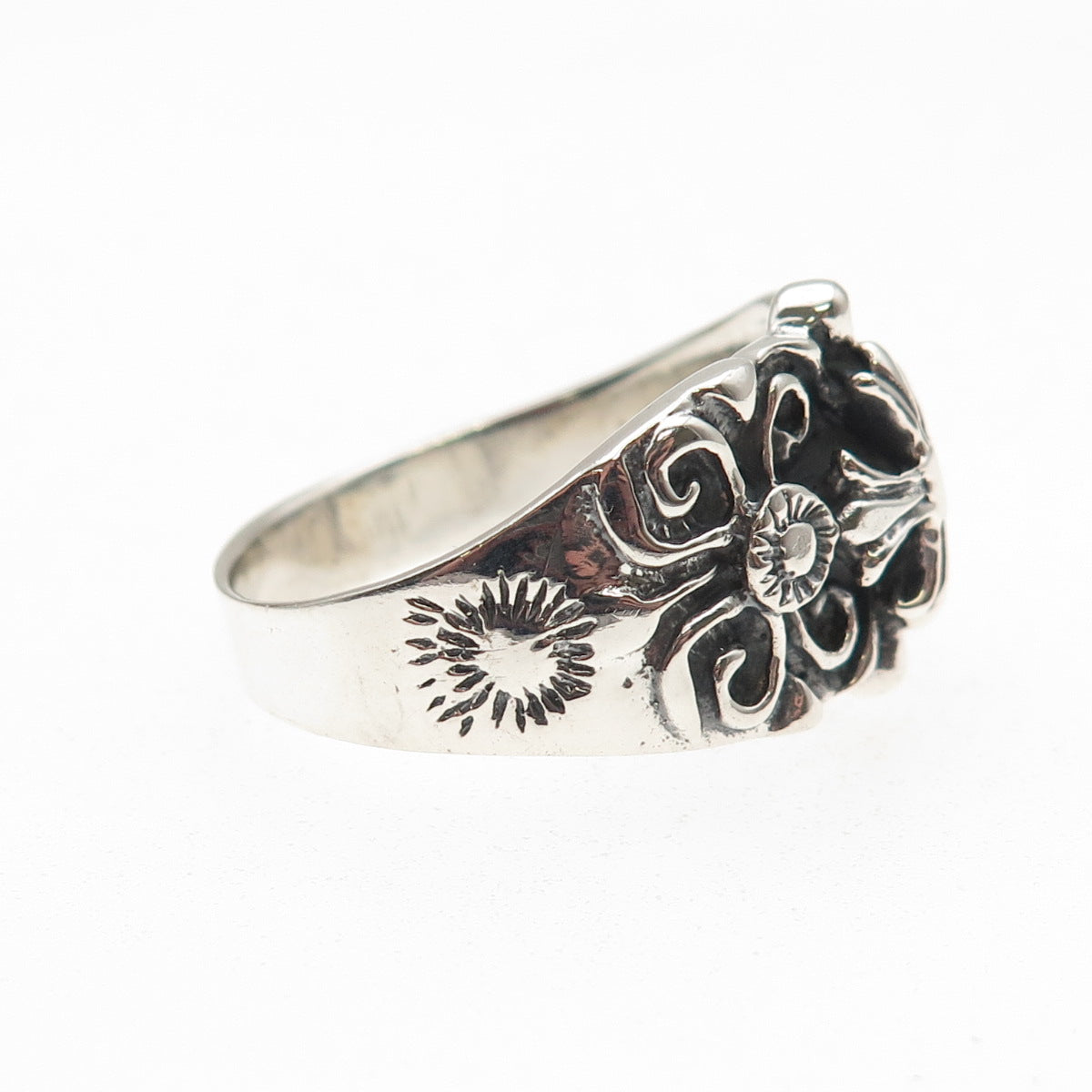 925 Sterling Silver Vintage Cross Oxidized Ring Size 13.75